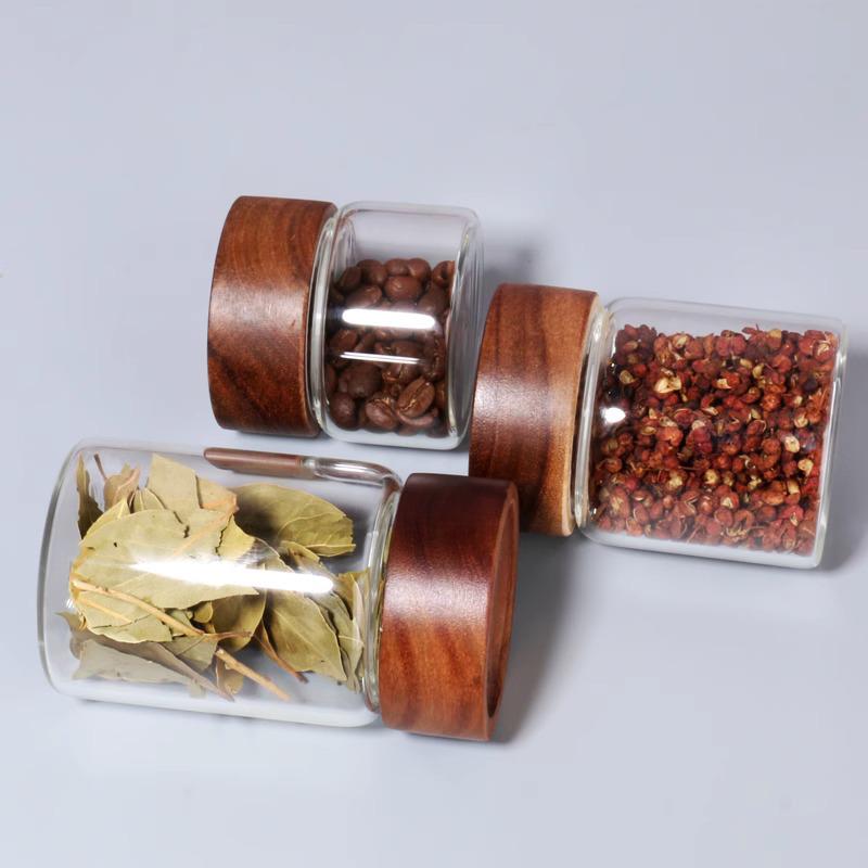 Acacia Wood Lid Glass Airtight Storage Jar for Honey or Bird's Nest