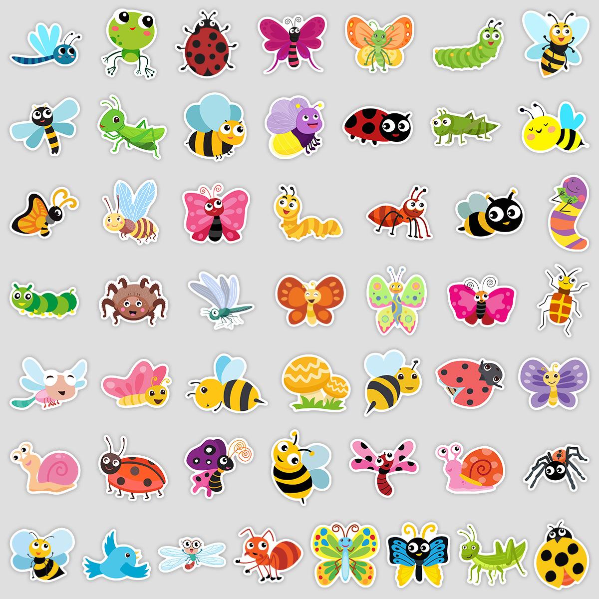 

50 Мультяшных Наклеек Дудлов Насекомых Наклейки для Украшения Водонепроницаемые Наклейки для Водяной Чашки Мобильного Телефона Чемодана DIY Наклейки с Жуками