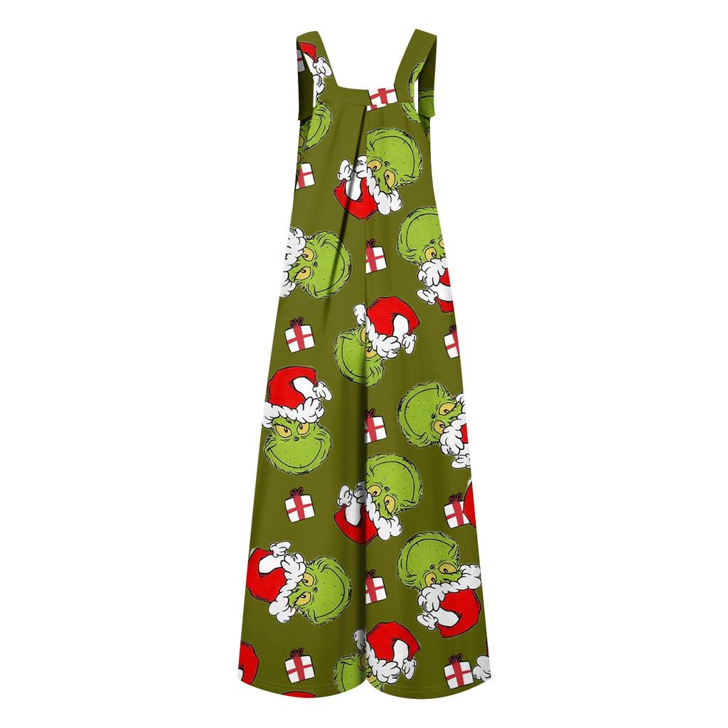 Women's Casual Loose Jumpsuit Christmas Print Wide Leg Jumpsuit Sleeveless With Pockets