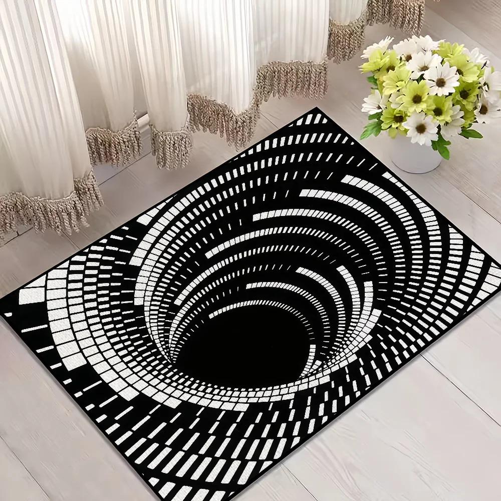 3D Vortex Illusion Small Rug – Art Optical Carpet for Bathroom Kitchen, Super Absorbent Non-Slip Bath Mat Floor Pad