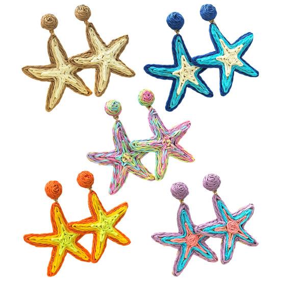 1 Paire Boucles d'Oreilles Femme Texture Raffia Fait Main Couleur Contrastante Style Marin Design Étoile Boucles d'Oreilles Pendantes Accessoires Polyvalents