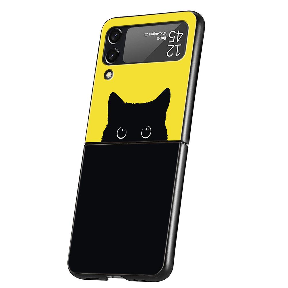 

Funny Cat Daily Life Hard PC Phone Case For Samsung Galaxy Z Flip 6 5 4 Black Cover For Galaxy Z Flip 3 Foldable Shockproof Capa Z Flip 5