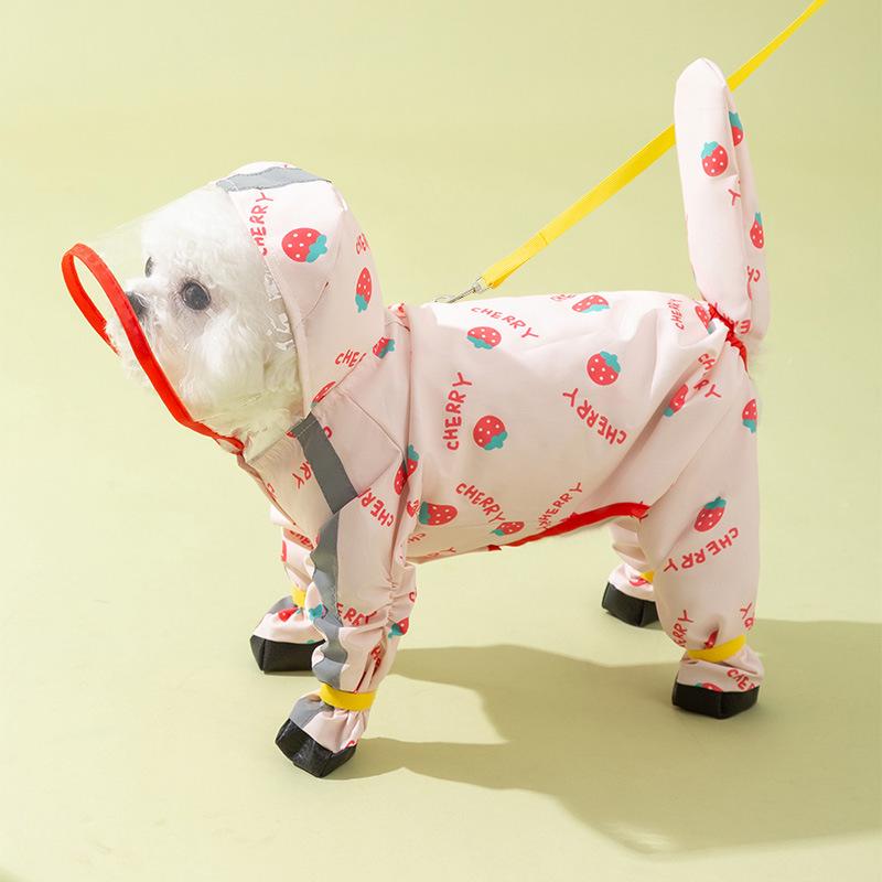 Cartoon Waterproof Full Coverage Raincoat for Small & Medium Dogs - Four-Legged Poncho for Rainy Day Outdoor Use