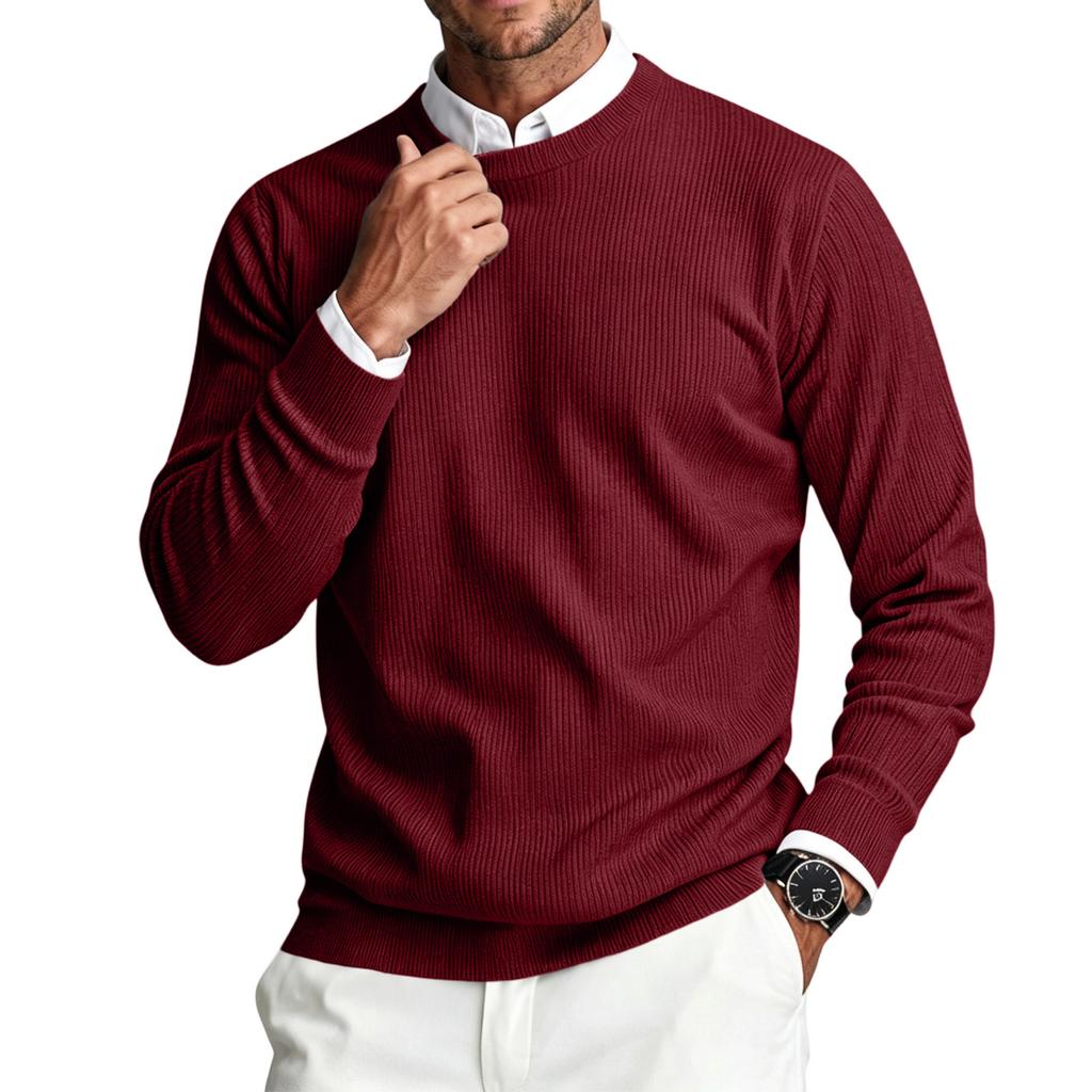 Heren Crewneck Lange Mouwen Geribbelde Gebreide Pullover Trui