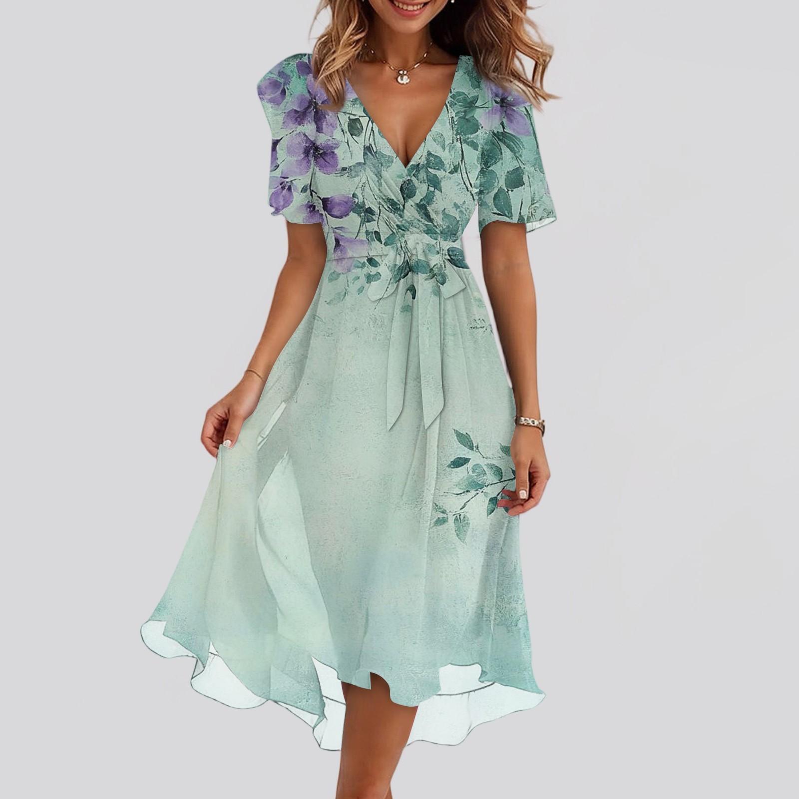 

Женские модные повседневные платья с V-образным вырезом, короткими рукавами и оборками, винтажным принтом XL