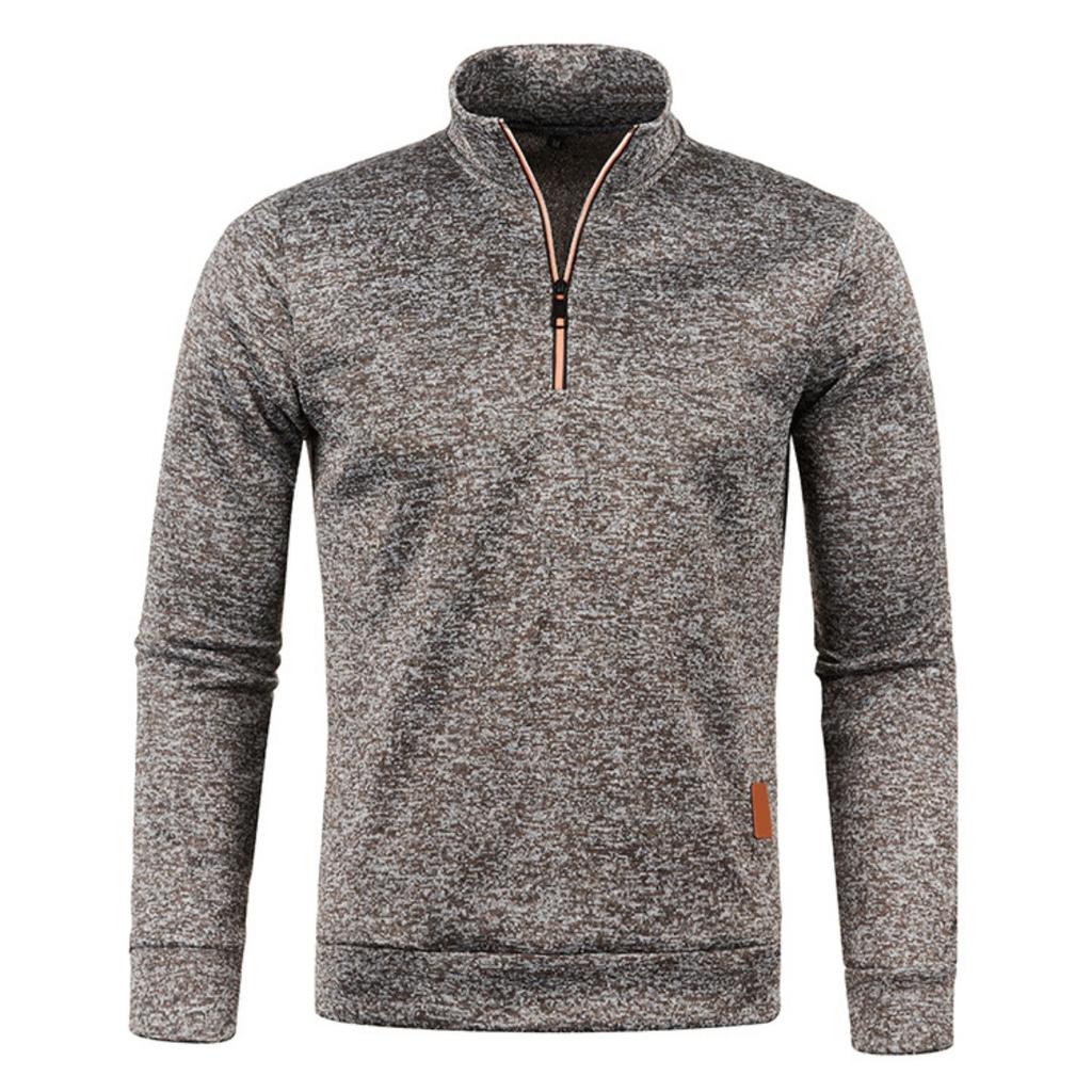 Autumn and Winter Men's Collar Zipper Knitted Sweater Sleeves Thin Velvet Style Trendy Top Sweater Jacket Plus Size Men