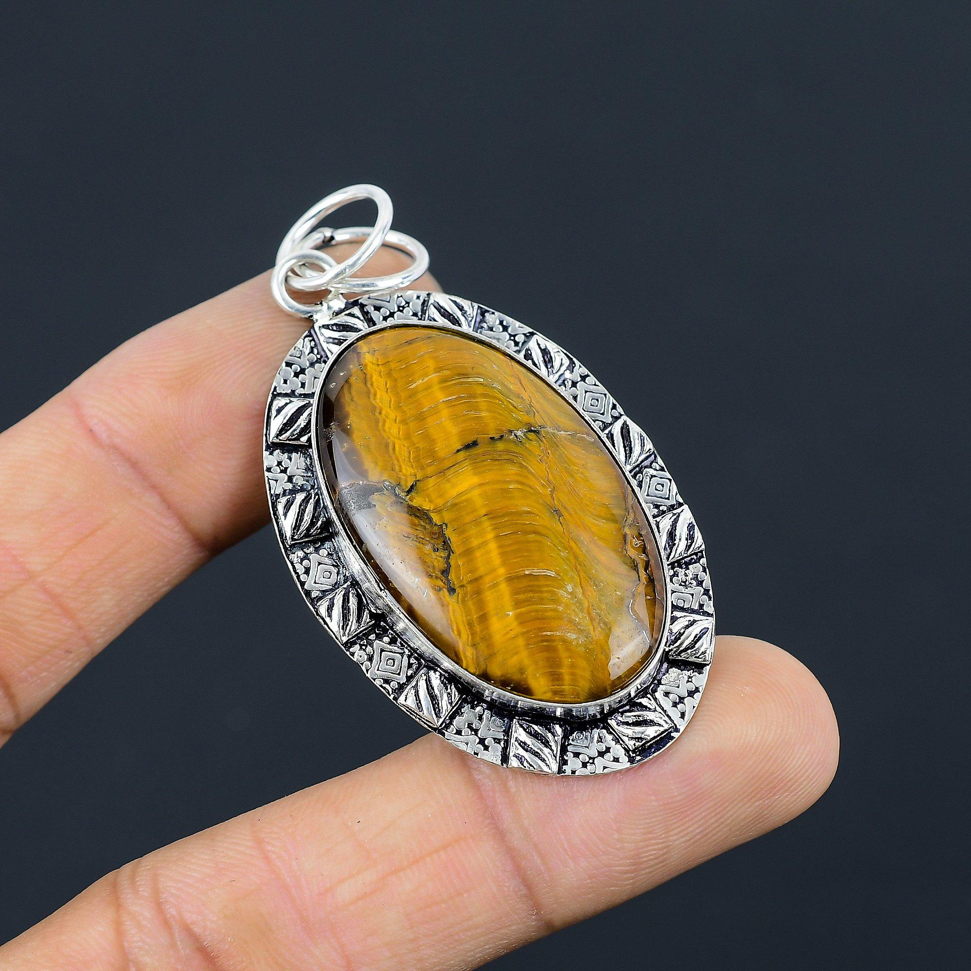 Sterling Silver Natural Tiger Eye Sacral Chakra Bezel Handmade Daughter Pendant