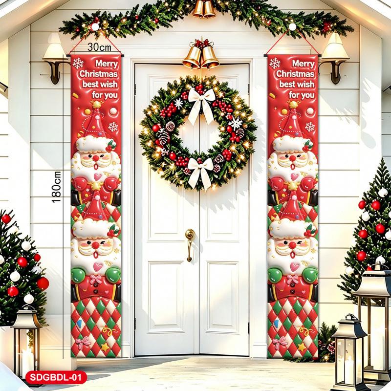 Santa Snowman Door Curtain: Christmas Eve Hanging Couplets for Festive Decoration