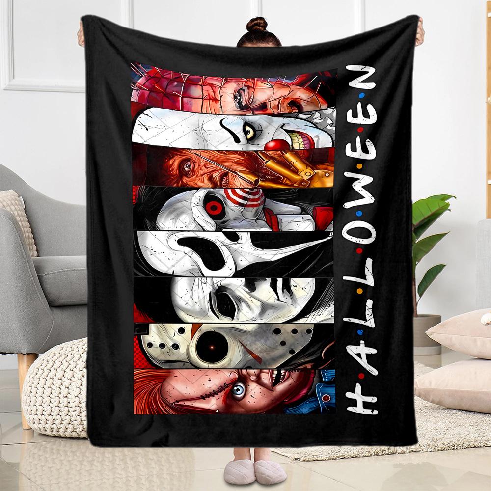Halloween Horror Icons Blanket Ultra-Soft Suitable for Seaside Bed Livingroom All-Season Use Playful Design Perfect Gift for Relatives and Friends