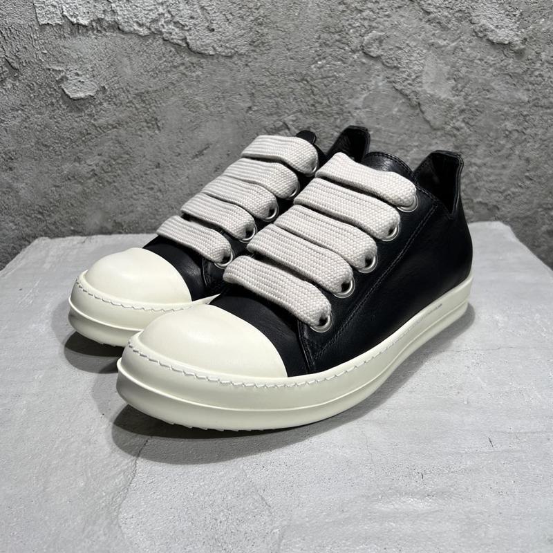 Men's Shoes Genuine Leather Jumbo Shoelace Women's Sneakers Fashion Black Solid Lace-up Men's Casual Shoes