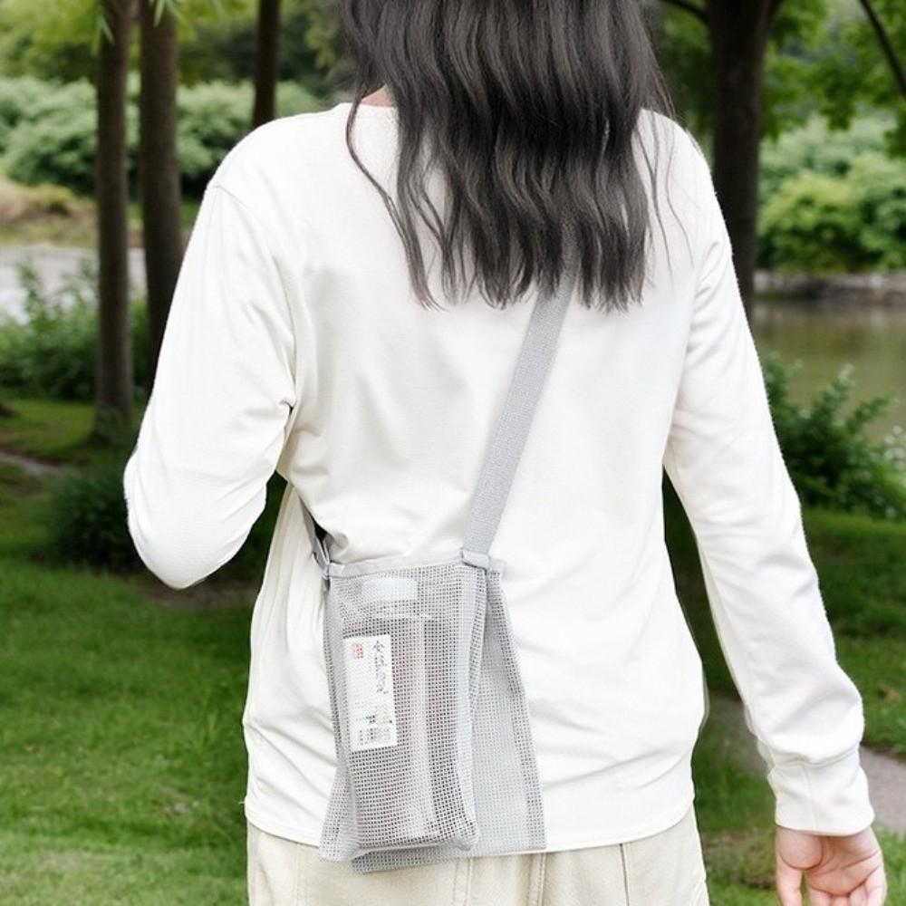 Adjustable Shoulder Strap Water Bottle Bag Double-layer Large Capacity Cup Sleeve Pouch Portable Visible Mesh Water Cup Bag