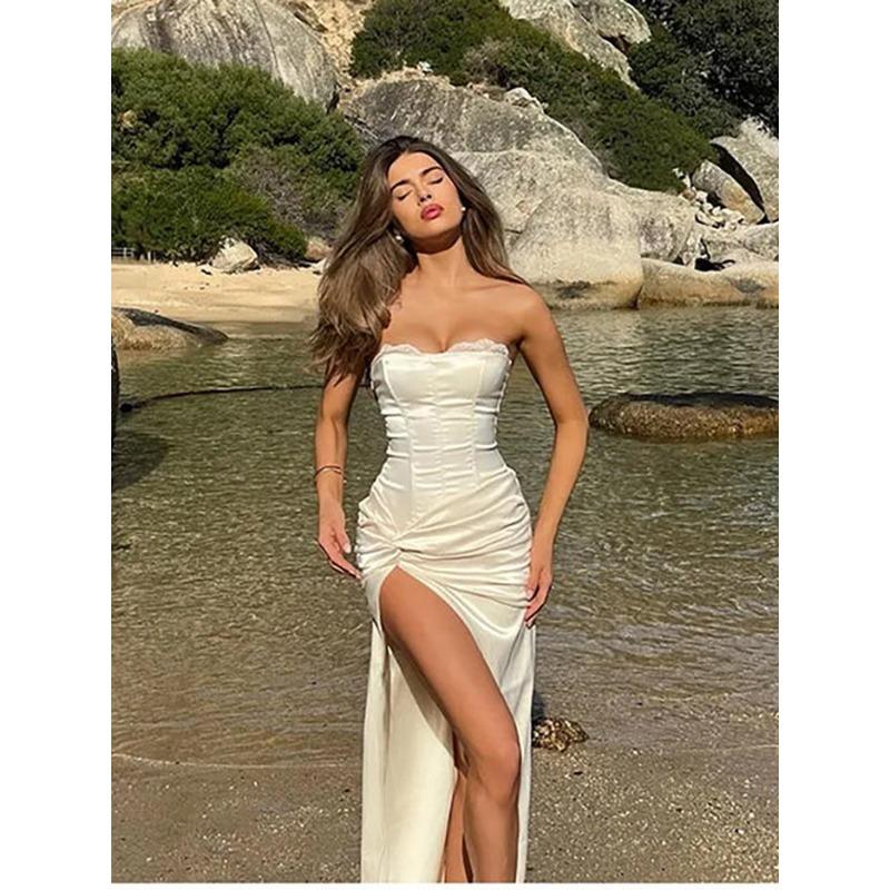 Summer Party Party New Women's Temperament Kink Dress Split Satin Dress