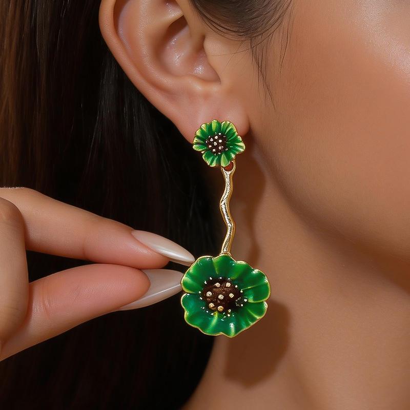 Silver Needle Creative Geometric Floral Drop Earrings - High-End, Unique Fashion Studs for Women