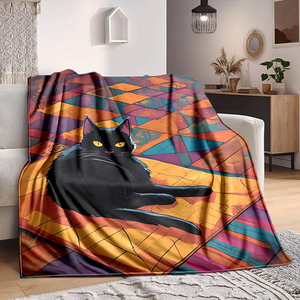 

1pc Cat Blanket, Lightweight Flannel Throw Blanket For Sofa, Bed, Travel, Camping, Living Room, Office, Couch, Chair, And Bed 80cmx120cm