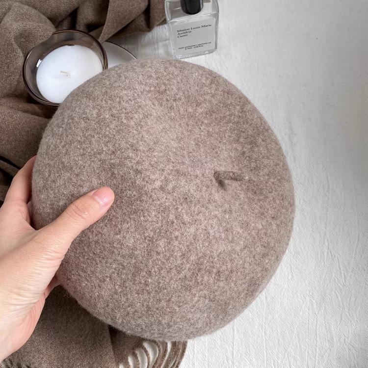 Thickened Wool Beret Milk Tea Color Maca Color Versatile Painter's Hat