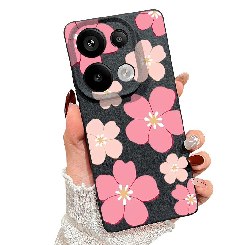 Fresh Style Cherry Blossom Pattern Case For Xiaomi 14T 13T 11T Pro Funda Redmi Note 14 13 Pro 5G 12 11 Leather Texture Silicone Cover