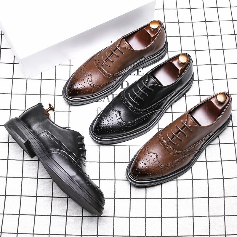 Spring New Product Business Dress Leather Shoes Men'S Lace-Up Leather Shoes British Brock Engraved Men'S Shoes 3019-R
