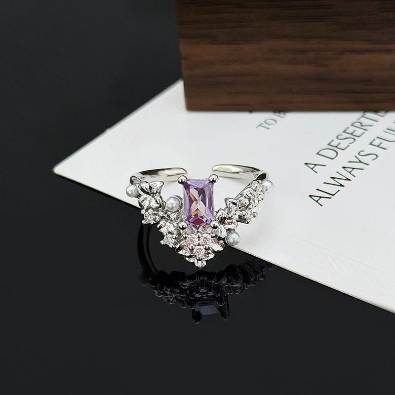 Sweet And Cool Purple Moon Flower Opening Ring Fashion High-End Niche Design Exquisite Light Luxury Ring Woman