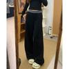 Women's Black Patchwork Wide-Leg Pants - High Waist, Loose, Slimming, Plus Size, Floor-Length for 2026 Spring/Summer.