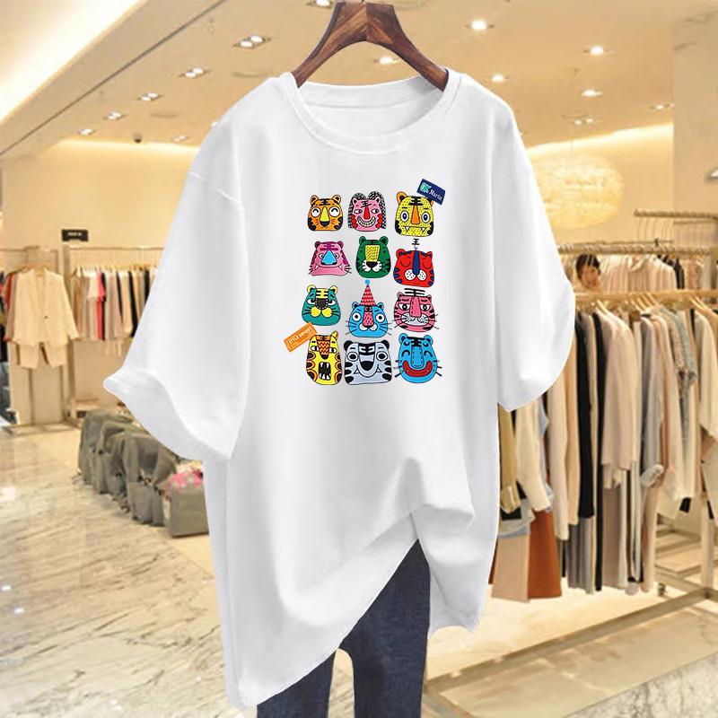 

Cartoon tiger print loose casual design pure cotton t-shirt short-sleeved women s spring and summer new top bottoming shirt S