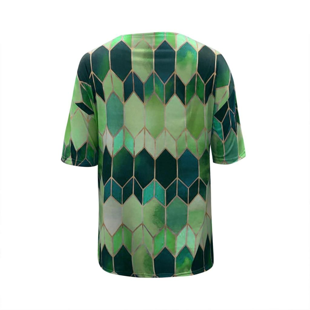 Women Tie-dye Printed Embroidery Collar Splicing Sleeve Pullover Blouse Tops