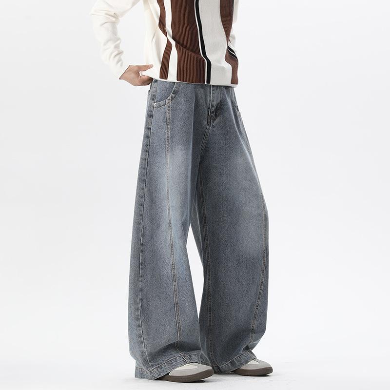 Trendy Baggy Denim Pants for Men High Street Cool Hip-Hop Style Wide Leg Jeans Man Split Structure Sickle Pants