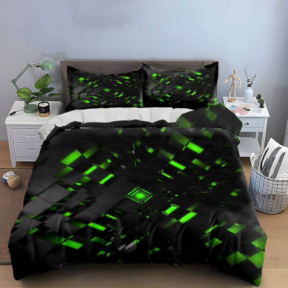 Green Geometric Glow Bedding Set Bedding Duvet Cover Set Duvet Cover Pillowcases (1 * Duvet Cover 2 * Pillowcases, without duvet insert)