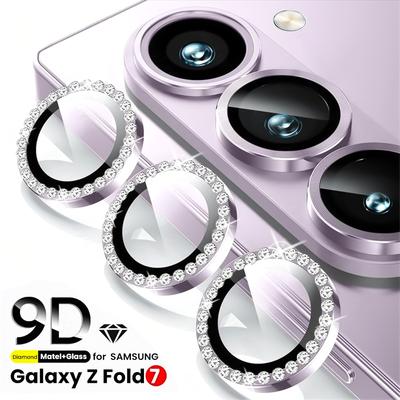 Diamond Metal Ring Lens Protector Glass For Samsung Galaxy Z Fold 7 Z Flip 7 Z Flip 7 FE HD Phone Camera Lens Anti-Fall Glass