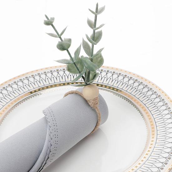 Artificial Eucalyptus Leaf Napkin Ring Farmhouse Rustic Jute Rope Wooden Bead Dinner Napkin Holder Birthday Wedding Party Dining Table Decoration