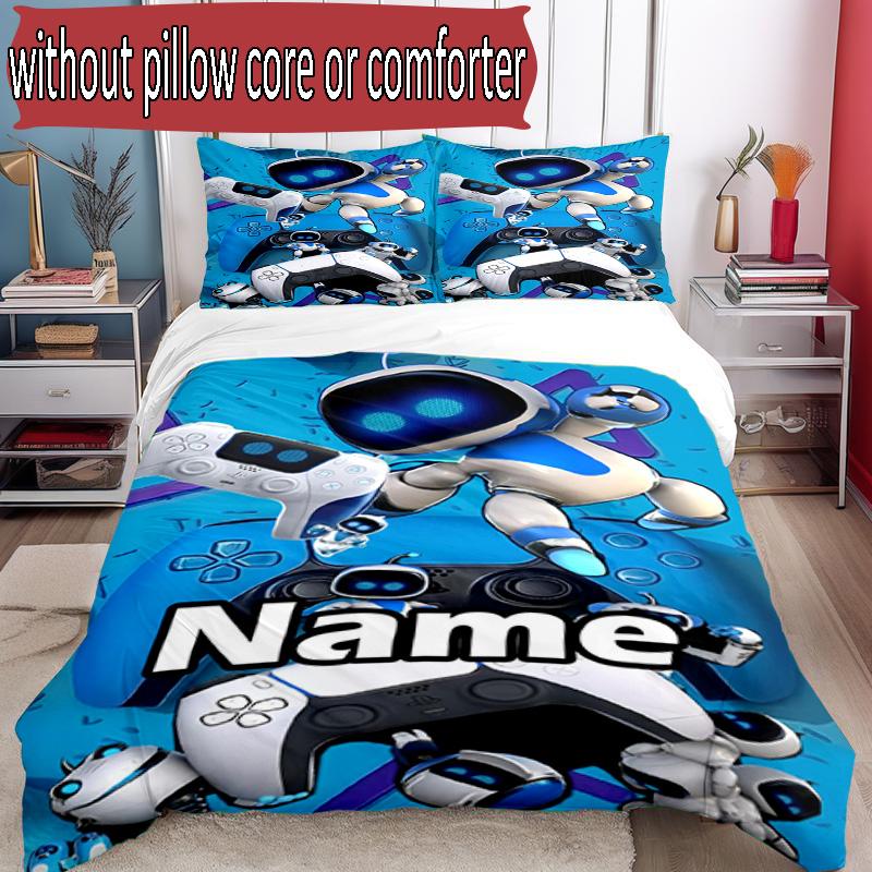 3pcs Duvet Cover Set (1*Duvet Cover + 2*Pillowcase, Without Core), Custom Name Cosmic Bot Crew Pattern Bedding Set, Home Bedroom Decor Gift