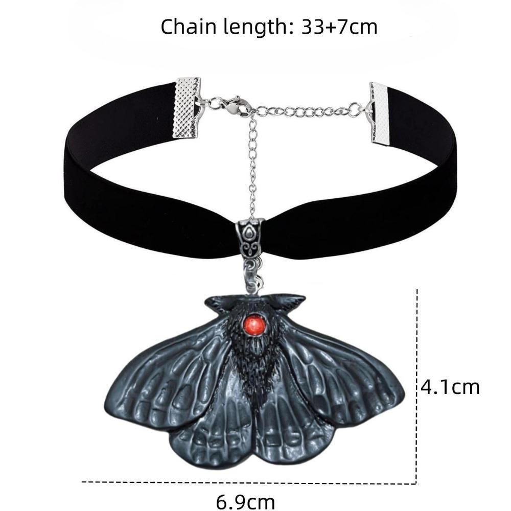 Y2K subculture, gothic style retro black moth, velvet necklace collar, Halloween necklace.