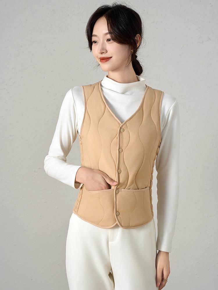 Women's V-Neck Slim Short Down Cotton Vest with Warm Velvet Inner Layer - 2026 Autumn/Winter Collection