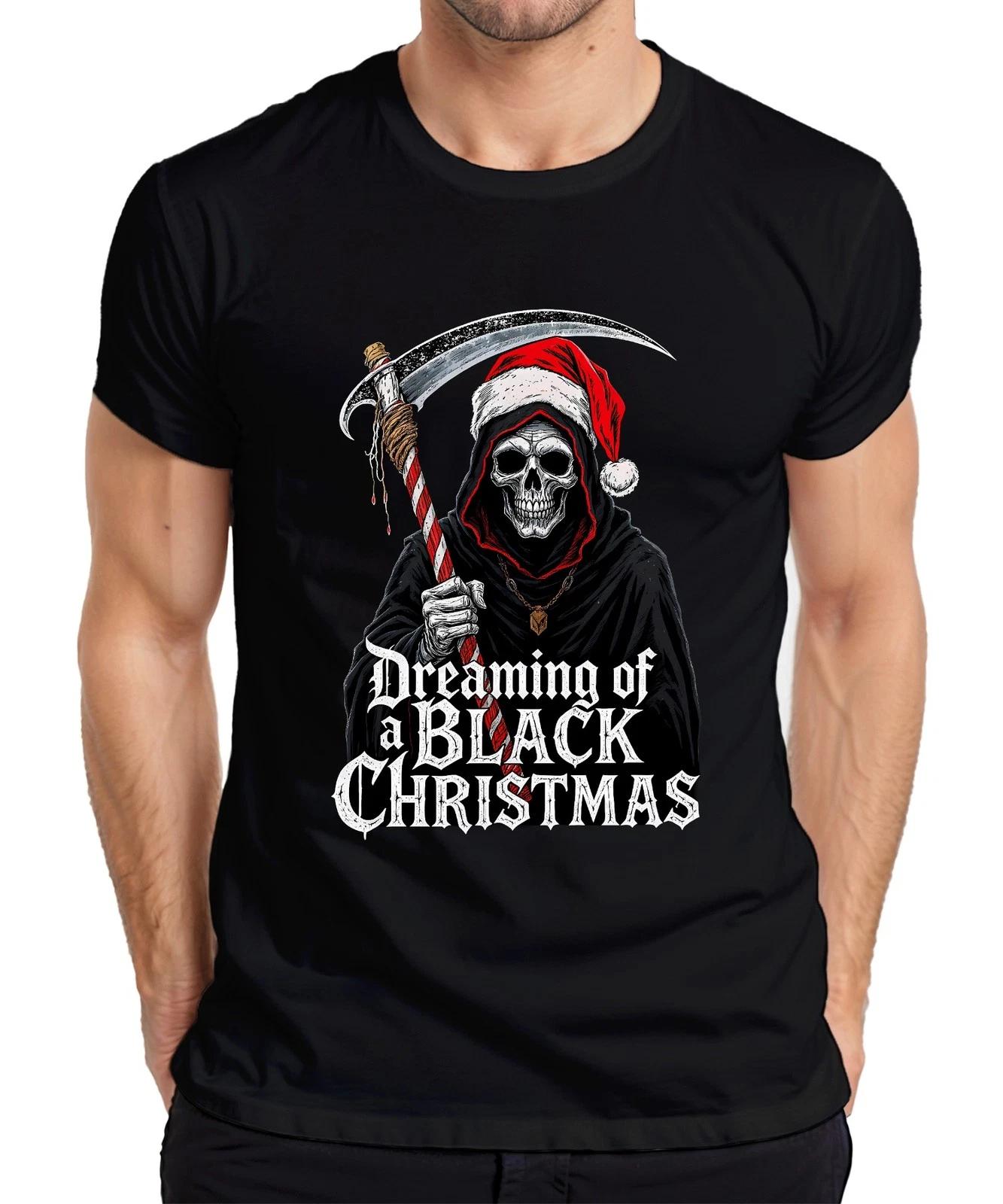Dreaming of a Black Christmas Grim Reaper Skeleton Dark Gothic Mens T-Shirt- M