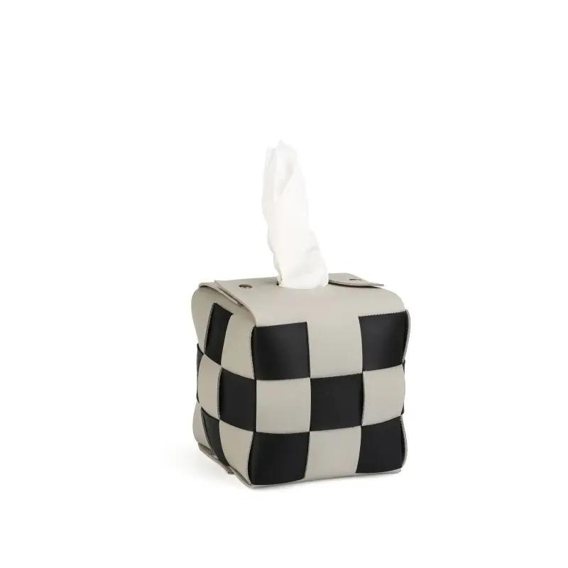 

Leather Tissue Box Napkin Paper Holder White Black Checkerboard Paper Towel Bag Storage Organizer Home Decoration Accessories серый
