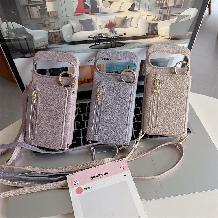 Applicable To Google 9PoXL Lychee Pattern Zipper Bag pixel10Pro Messenger Card Wallet 9A Mobile Phone Protective Case