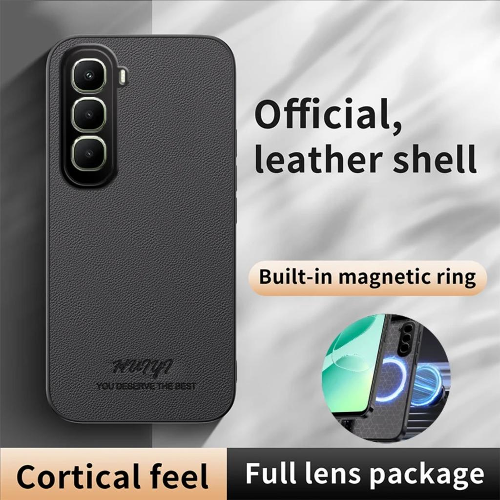 For Infinix Hot 60 Pro+ Car Built-in Magnetic Cover for Infinix Hote 60pro 60i Business Leather Soft Frame Matte Protective Case