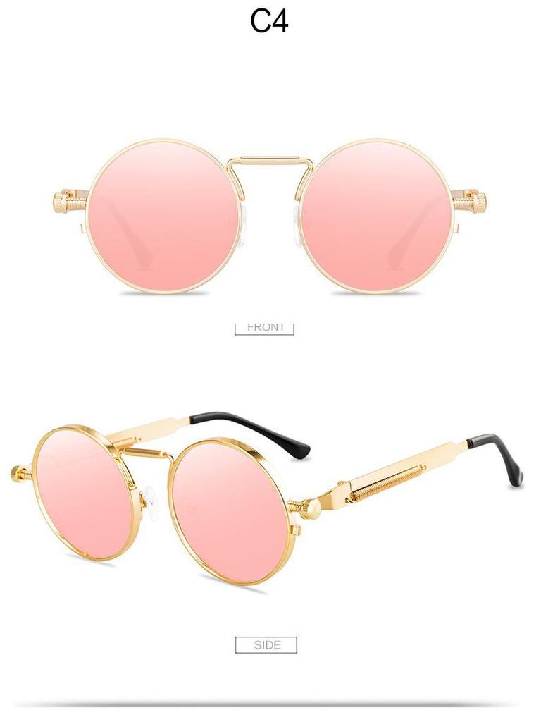 Steampunk Retro Round Sunglasses with Spring Temple for Men and Women