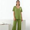 Modal Homewear 2pcs Pajamas Set Short Sleeve Tops and Trousers Solid Color Casual Loose Sleepwear Suit Plus Size Nightwear