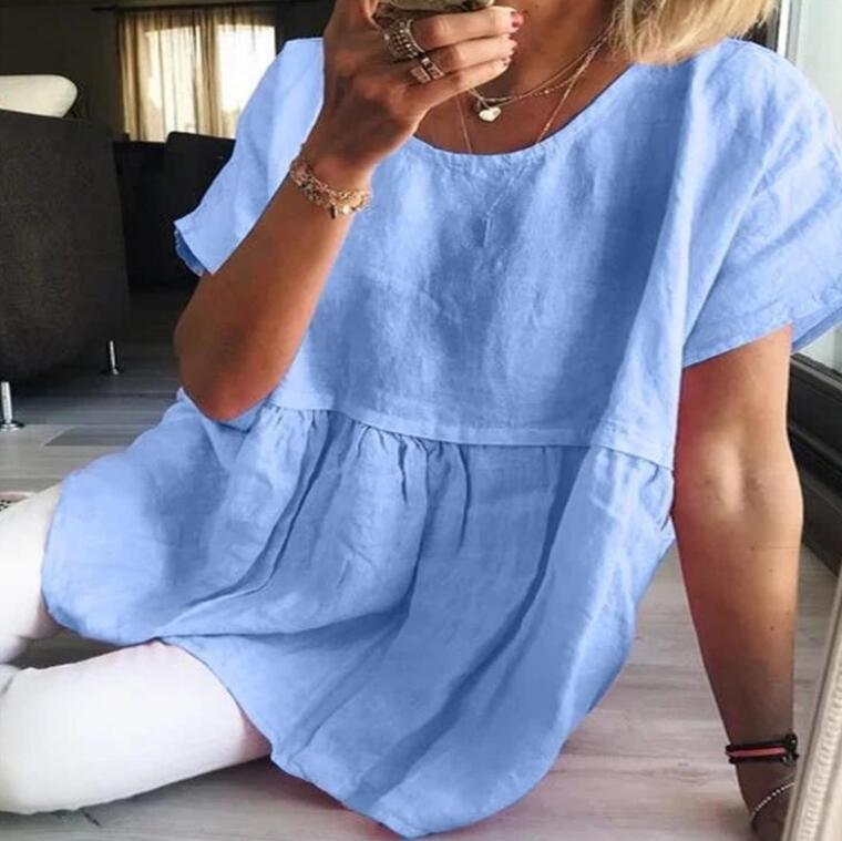 European & American Retro Slimming Short-Sleeve Summer Dress for Women S синий