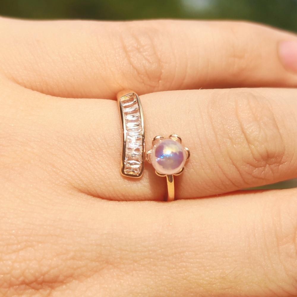 1 Piece Fashion Purple Imitation Pearl Small Flowers Opening Adjustable Rings for Women Cubic Zirconia Ring Jewelry Wedding Party Accessories