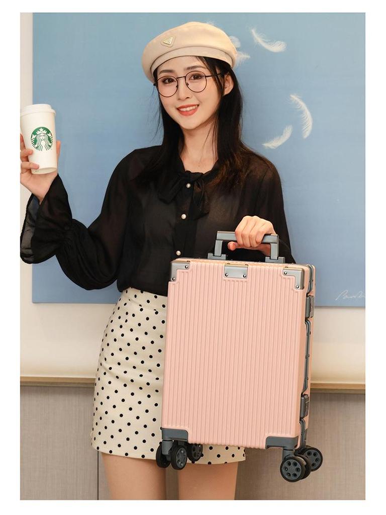 16-inch Pink AirAsia Aluminum Frame Carry-On Suitcase for Men and Women - Approved for Spring Airlines