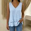 Women's Sleeveless Tank Top V Neck Elegant Commuter T Shirt Solid Color Ruffle Hem Casual Summer Wash Cotton Loose Daily Blouse