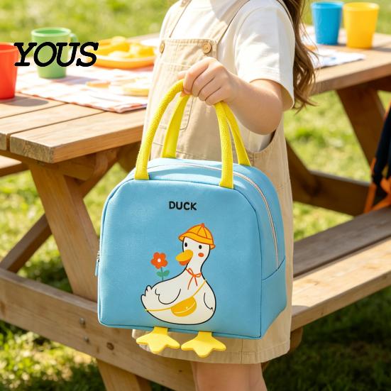 Waterproof Thermal Lunch Box Cartoon Insulated Bag, Durable Oxford Cloth Cooler Tote, Penguin/Duck Fresh Keeping Meal Carrier Patterns Print,