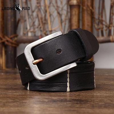 Thick Thread Decorative Genuine Leather Pure Cowhide Personality Trendy Versatile Men's Pin Buckle Jeans Belt