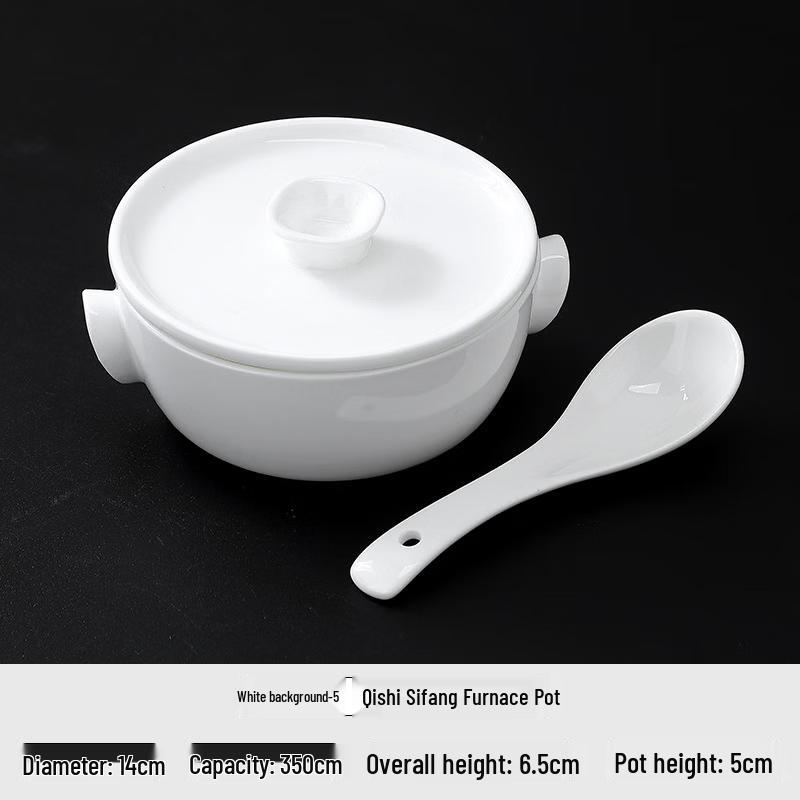 Zhishi White Ceramic Single-Serving Square Stew Pot