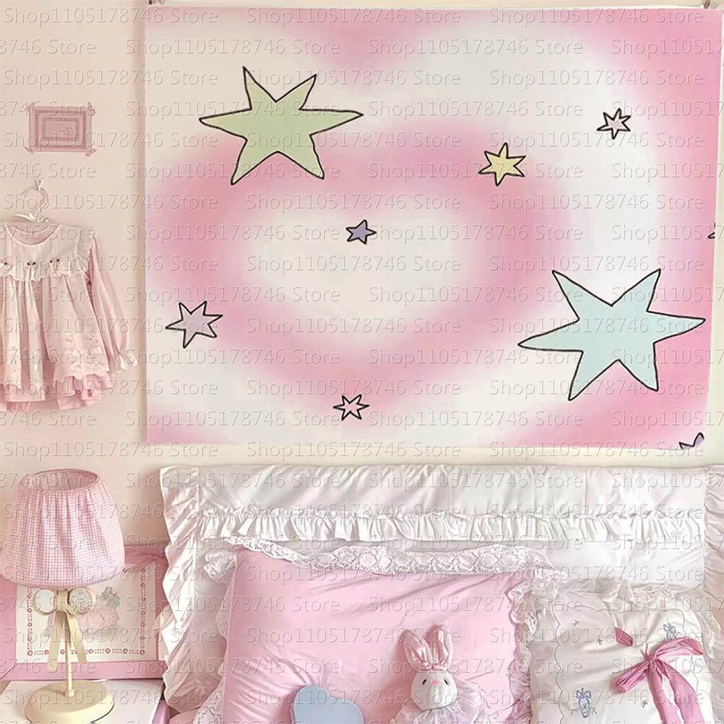 1pc Cartoon cute heart tapestry student dormitory background wall wallpaper rental house decoration fabric room background cloth