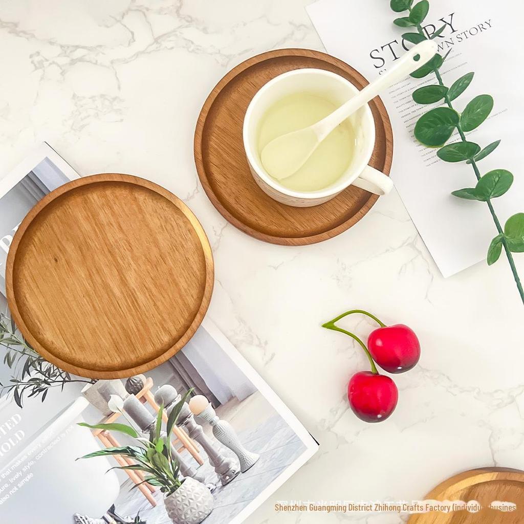 Round Acacia Wood Non-Slip Coaster Mat (13cm) for Tea, Coffee, or Desktop Protection