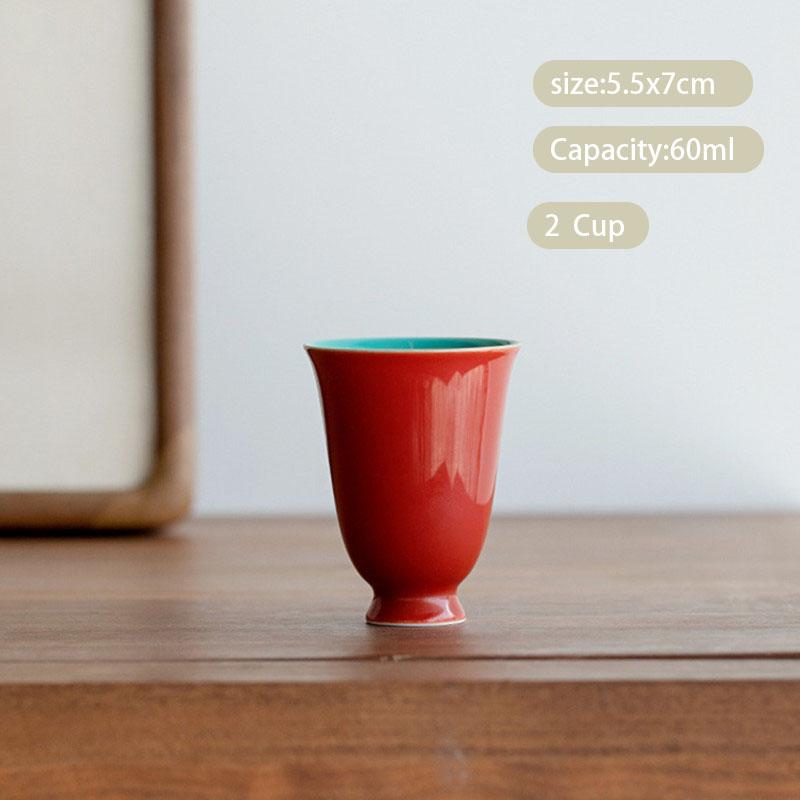 Chinese Traditional Red Ceramic Tea Cup Handmade Solid Color Porcelain Teacup Household Tea Bowl Personal Master Cup Tea Set Teacup
