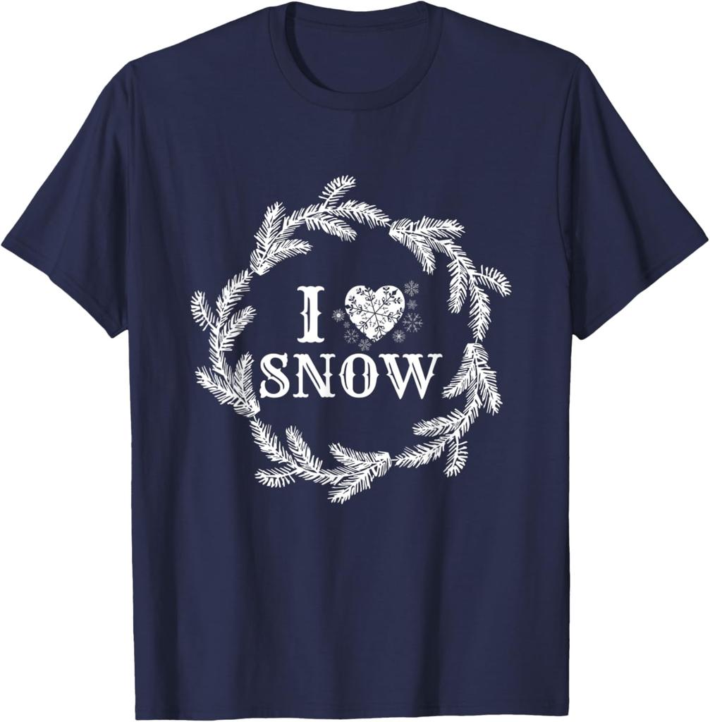 I Love Snow Wreath Winter Snowflake Graphic TShirt Casual Short Sleeve Tee
