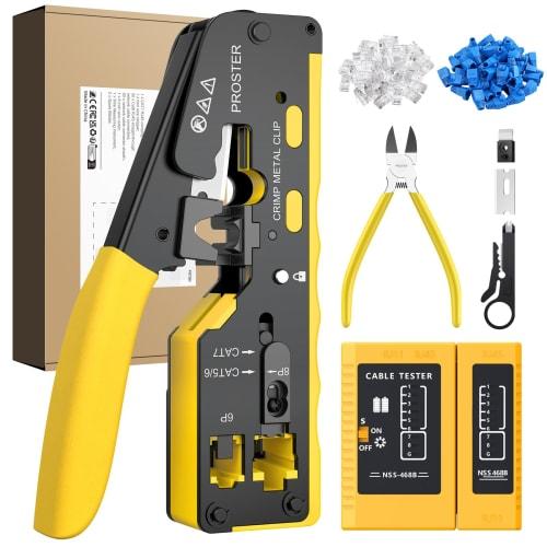 

Proster RJ45 Crimping Tool, LAN Connector Crimping Pliers, Compatible with CAT5/CAT6/CAT7 RJ45 Through-Type Connectors, Cable Tester, Replacement Blad